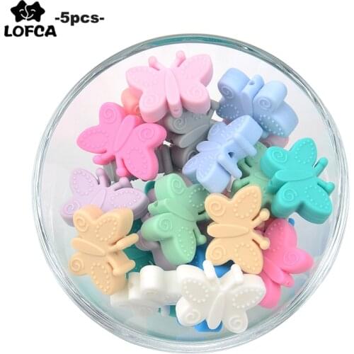 Butterfly Beads Silicone 5pcs Teethers BPA Free DIY Loose Bead For Teething Necklace Animal Shaped Pacifier Holder Accessories