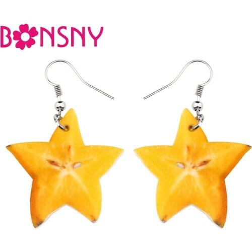 Bonsny Acrylic Carambola Earrings Big Long Dangle Drop Fashion Fruit Star Jewelry For Women Girls Ladies Wholesale Accessories
