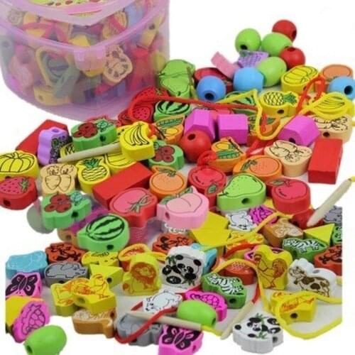 Beaded Animals Thread Beads String Music Boxed Hearts Bucket Childrens Educational Toys Wooden Digital Building Blocks
