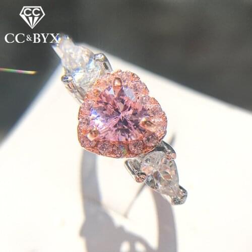 CC 925 Silver Rings For Women Princess Propose Marriage Pink Heart Cubic Zirconia Ring Romantic Bridal Wedding Bijoux CC917