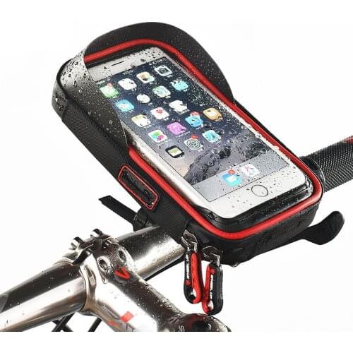 Bicycle Handle Bar Mount Cell Phone Holder with Water Resistant Zipper Case Bag for Max. 6 inch Mobile Phones