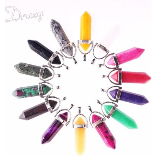 Druzy Fashion Wholesale 6pcs Natural Stone Pendants Charms Hexagonal Pointed Healing Reiki Chakra Pendant Rose Best Sell