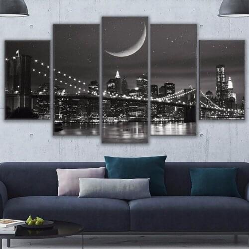 Canvas Paintings Modular Wall Art Frame Home Decor 5 Pieces New York Pictures HD Prints Brooklyn Bridge Poster