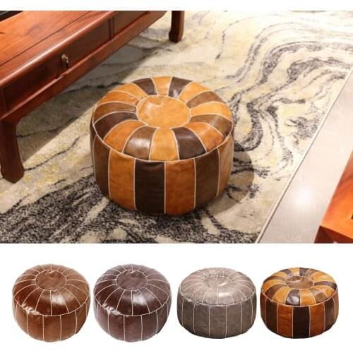 PU Leather Moroccan Pouf Cover Footstool Unstuffed Storage Ottoman Floor Cushion Patio Seat Mat for Home Living Room
