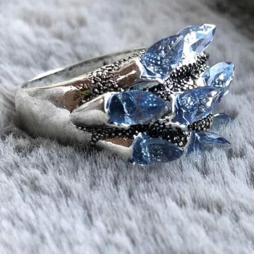 Exquisite Blue Crystal Stone Rings Bride Wedding Band Engagement Ring Anniversary Ring Lovers Gifts for Women Jewelry
