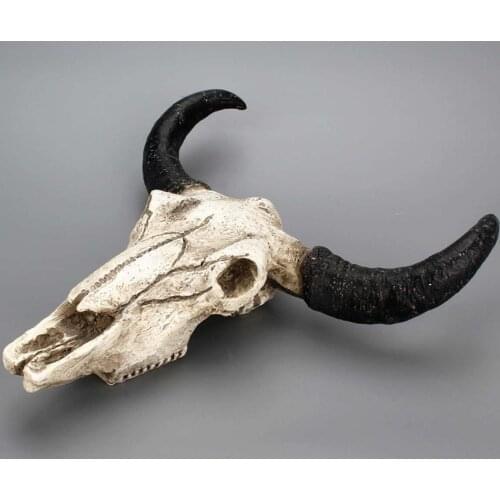 Resin Longhorn Cow Skull Head Wall Hanging decoration 3D Animal Wildlife Sculpture Figurines Crafts Horns for Home Decor