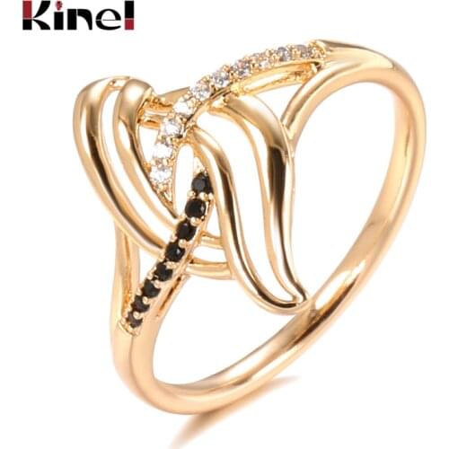 Kinel Luxury Natural Black Zircon Ring Fashion 585 Rose Gold Geometry Rings for Women Vintage Wedding Jewelry Crystal Gift