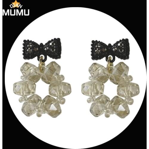 Korea Silver Needle Sweet Earrings Crystal Bow Girl Heart Retro Earrings Trendy for Girls Wedding Party Fashion Jewelry Gift