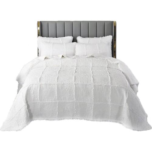 Korean Lace Edge Cotton Quilt Set 3PCS Bedspread on the Bed Shams Quilted Bed Cover Queen Size Coverlet Quilted Blanket for Bed
