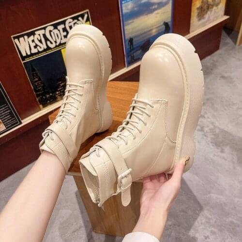 Leather Ankle Boots Women Boots Chelsea Plush Lining Warm Soft Sole Ladies Round Chunky Lace-up Winter Female Platform Shoes
