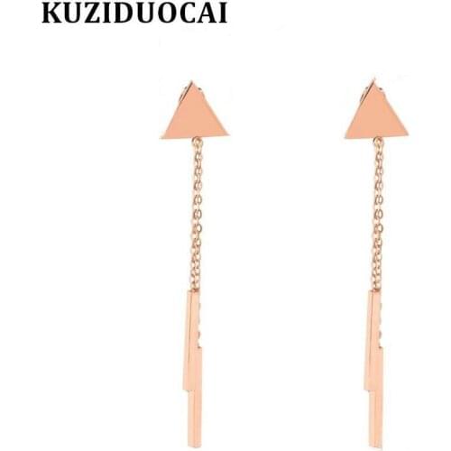 Kuziduocai New Hot ! Fashion Fine Jewelry Pure Copper Not Rusty Triangle Tassel Concise Stud Earrings For Women Girls Gift E-342