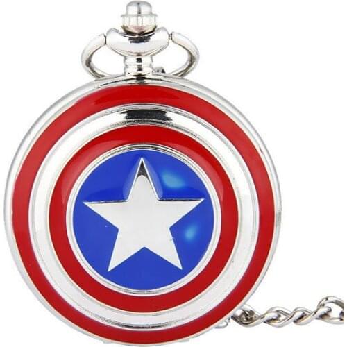 Captain America Icon Quartz Pocket Watch Star Pendant Necklace Chain For Men Women Children Gifts Free Shipping POL878