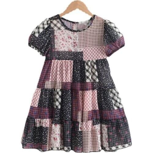 Summer Floral Patchwork Girls Dress New Fashion Print A-line Kids Dresses for 2 3 4 5 6 7 Year Girl Toddler Children Clothing