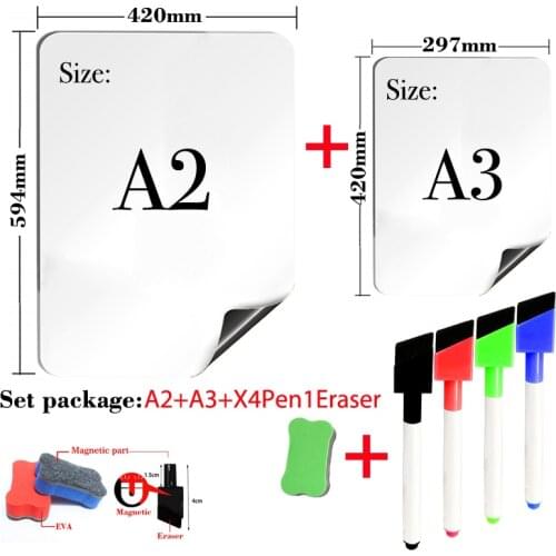 A3+A2 Magnetic Whiteboard Dry Erase Kids White Board Kitchen Fridge Stickers Calander Message Weekly Planner Board Marker Pen
