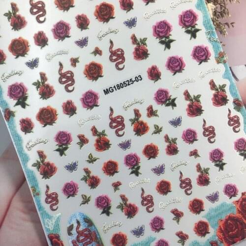 Fashion Hot Selling Japanese Style 9*15cm Nail Stickers Flowers& snakes Fingernail Art Manicure Decals for Women Girls Gifts