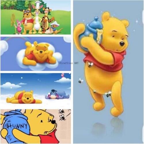 Disney Winnie The Pooh Bear Diamond Painting Lightning Cross Stitch Kits Full Square/Round Mosaic Home Decor Childrens Gift