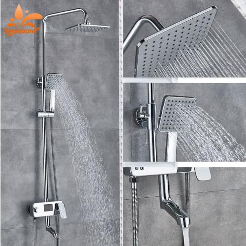 Suguword Chrome Shower Combo Set ABS Shower Head and Hand Shower Bathroom Faucet Shower System Mixer Tap Digital Temp Display