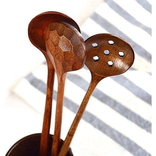Long handle natural wooden spoon dessert tea soup coffee tools kitchen seasoning environmental protection tableware