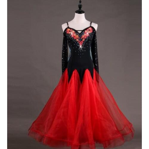 Black rhinestones Ballroom dance competition dress standard dresses modern dance costume ballroom waltz dress Q070