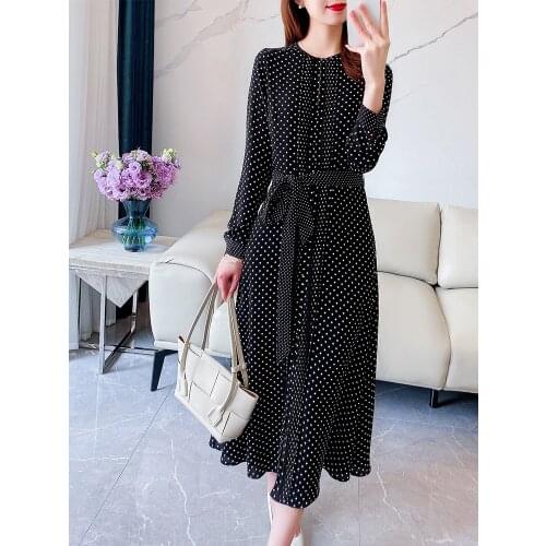 2021 New Spring Collections Black White Spot Midi Belted Dress Size UK8-16 UK Fashion