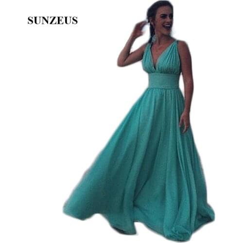 Mint Blue V Neck Sexy Wedding Party Dress for Bridesmaid A-Line Chiffon Turquoise Wedding Guest Dresses Bridesmaid Gowns SBD93