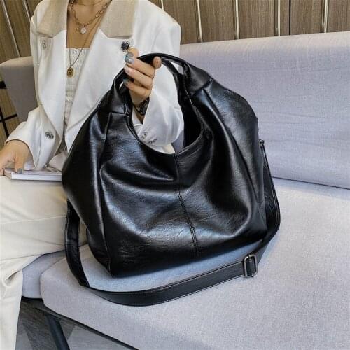 Simple Leather Women Half Moon Bags Large Capacity Hobo Shopper Bag Quality Soft PU Crossbody Bag Casual Korean Female Tote Bags