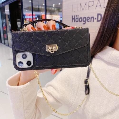 Luxury PU Leather Lattice Handbag Crossbody Wallet Case For iPhone 12 11 PRO Max Mini X XS XR 7 8 Plus SE2020 Chain Phone Cover