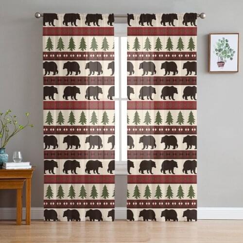 Christmas Theme Bear Christmas Tree Sheer Curtains for Living Room Modern Voile Curtain Bedroom Tulle Curtains Window Drapes