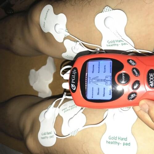 Red Russian Menu Dual Channel Electric Digital TENS Pulse Therapy Massage Relax Muscle Stimulation + 8 Electrode Pads