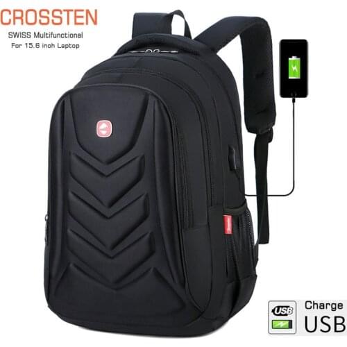 Crossten Business Travel Laptop Backpack, Large Capacity School Bag, USB Charger Port, 15” Computer Business bag, Waterproof EVA