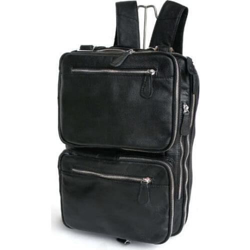 Nesitu Black 100% Guarantee Real Genuine Leather Women Mens Backpacks Cowhide Men Travel Bags Portfolio #M7041