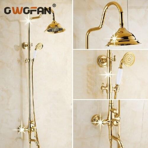 Modern Gold Bathroom Rainfall Shower Faucet Set Luxury Mixer Taps With Hand Shower Head Shower Sets Handshower System GY-8336
