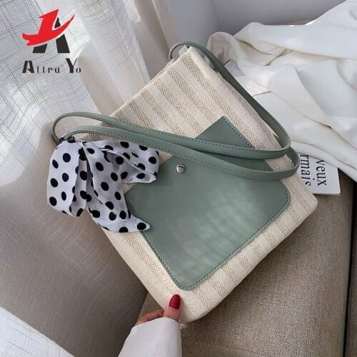 Attra-Yo Bags For Women 2020 New Magnetic Buckle Bucket Type Straw Bag Striped Shoulder Bag Large Capacity Fashion Bag