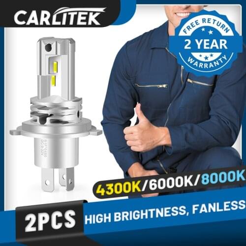 Carlitek H4 LED Headlight 20000LM H7 H11 H8 H9 9005 9006 HB3 HB4 High Beam Low Beam 6000K 8000K CSP Chip Fanless No Fan PlugPlay