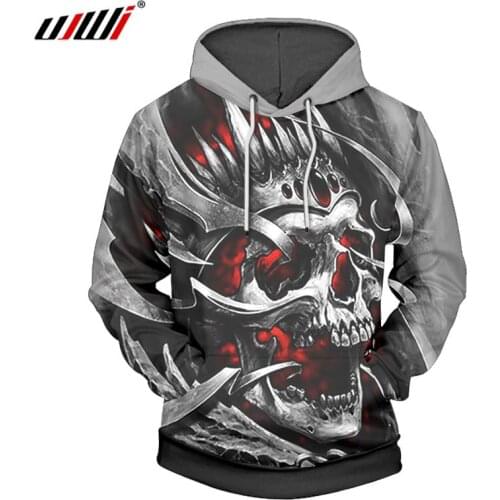 UJWI Harajuku Hoodie Metal Crown Hooded Hoodies Hat Hoody 3d Sweatshirts Skull Print Regular Autumn Winter Jerseys Blouses