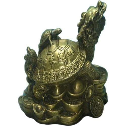 Fine old China Unique Copper Carved Dragon turtle beast Auspicious statue