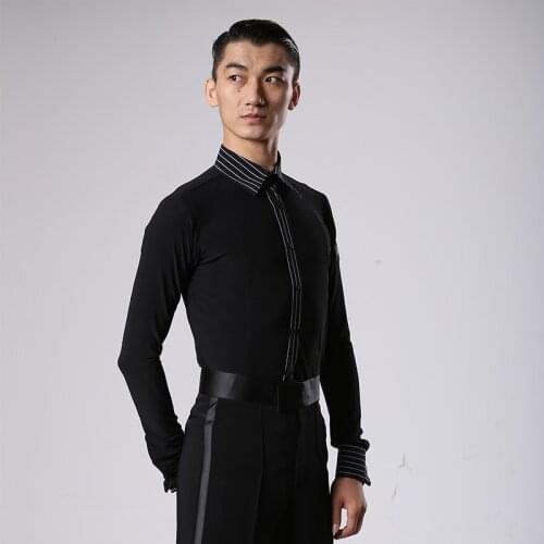 Latin Dance Top Black Striped Shirt Men Performing Clothes Male Ballroom Rumba Samba Cha Competition Performance Wear DNV11345