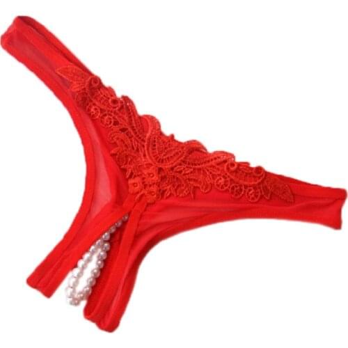 6 Colors Embroidery Sexy Panties Womens Underwear Female Temptation Pearl Massage Thongs G Strings Ladies Transparent Panties