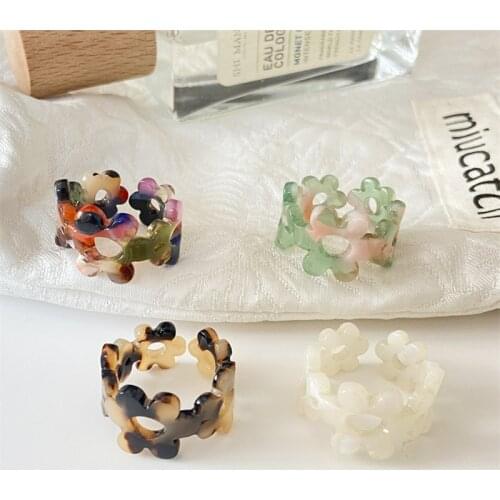 Vintage Fashion Acetic Acid Flower Rings for Women Lady Personality Leopard Acrylic Opening Adjustable Rings Finger Jewelry Gift