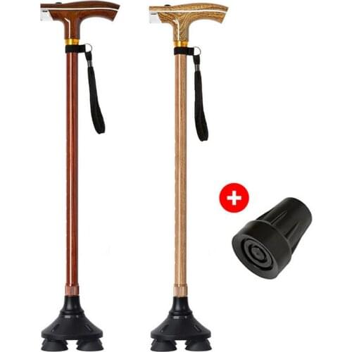 Elderly Retractable Illuminated Lighting Stick Outdoor Safe Old Man Crutches Light Wood Grain Non Slip T Walking Sticks