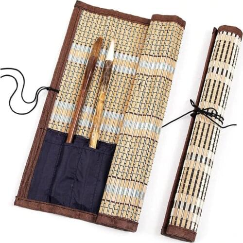 High Quality Painting Brush Holder Bamboo Rolling Bag Calligraphy Pen Case Curtain Pack For Art Supplies