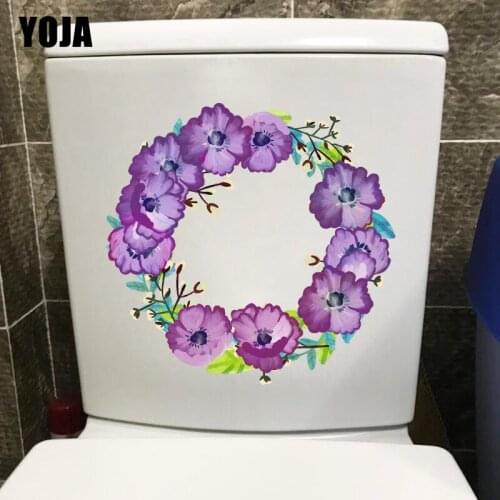 YOJA 22.7X22CM Purple Garland Home Wall Decor Creative Cartoon Flower WC Sticker Toilet T1-1901