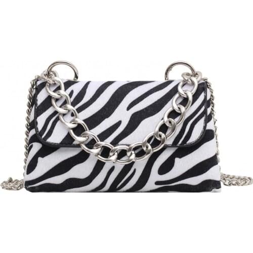 Women Chic Chain Flap Over Crossbody Shoulder Bag Zebra Stripes Travel Handbag