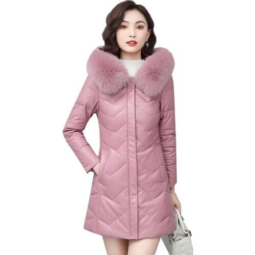 Winter White Duck Down Jacket Female 2021 Real Leather Jacket Natural Fox Fur Collar Parkas Plus Size 5XL Casaco Feminino Gxy98