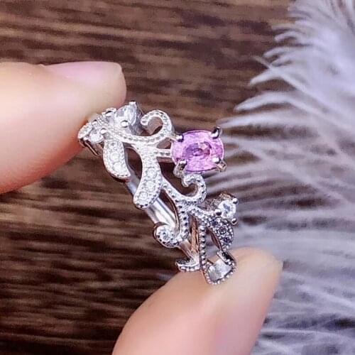 Per jewelry Natural real pink sapphire flower ring Free shipping 0.35ct gemstone 925 sterling silver Fine jewelry R2051815