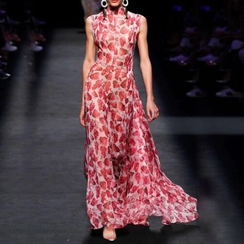 High Quality Runway Designers Dress 2021 Vacation Bohemian Floral Printed Chiffon Long Dresses for Women Summer Boho Clothing