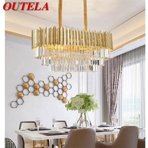 OUTELA Gold Chandelier Postmodern Crystal Rectangle Pendant Lamp Home LED Light Fixture for Living Dining Room