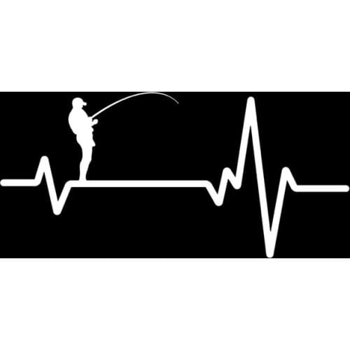 16.5CM*7.8CM Car Sticker Fishing Deep Sea Man Heartbeat Vinyl Black/Silver