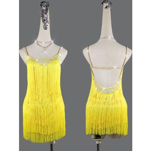 2020 new dance Latin dance yellow fringed dress adult girl performance competition professional sexy dance dress