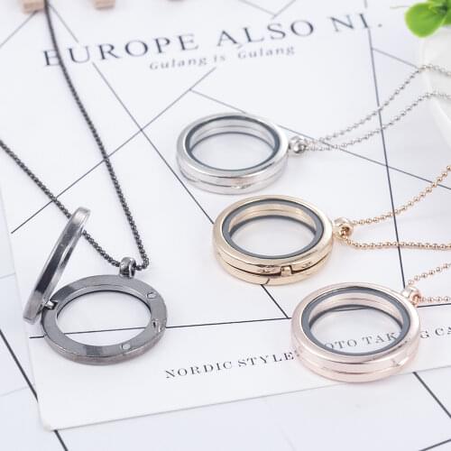 3cm Round Living Memory Photo For Floating Charm Glass Locket Pendant Necklace Gifts For Women Accessories Rose Gold Chain
